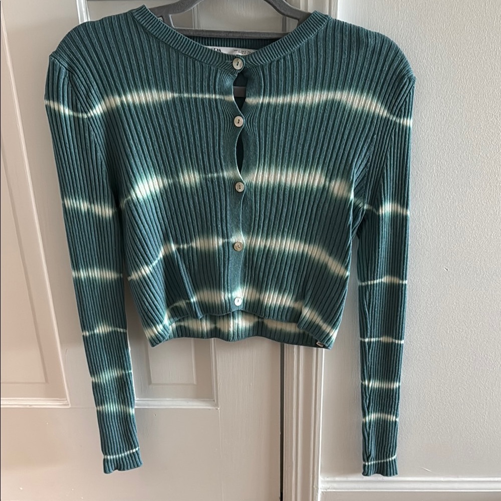 Teal tie dye Women's cropped cardigan
